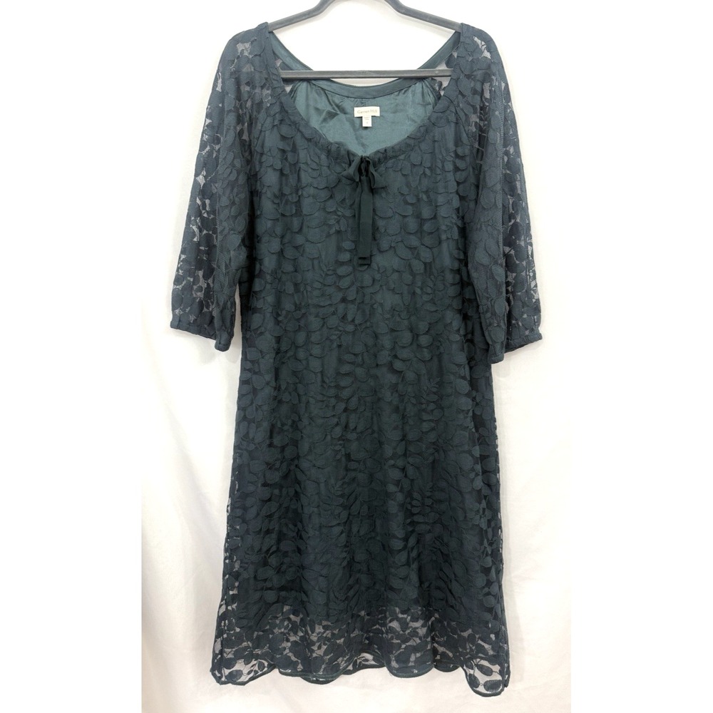 Garnet Hill Green Boheme Easy Lace 3/4 Sleeve Shift Dress Womens Size 12